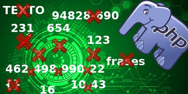 elefante do PHP com textos e outros caracteres especiais com x em cima, apenas os números aparecendo